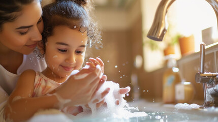 Personal Hygiene and Self-Care Routines: Parents guiding children through daily routines of personal hygiene and self-care, teaching responsibility for personal health