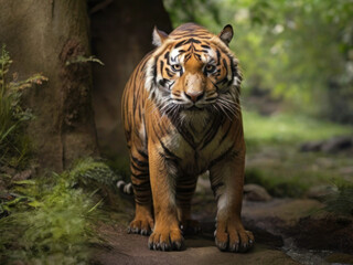 Regal Presence: A Majestic Tiger Standing Tall in the Enchanting Forest
