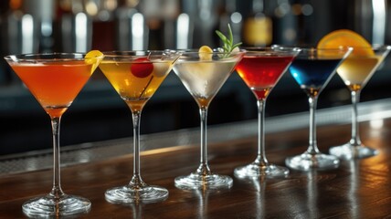 Close-up of effervescent cocktails against a backdrop of vibrant bokeh lights