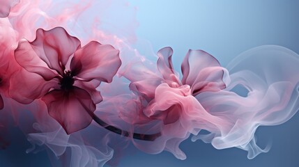 Mixing colors of pink and blue in smoke and petals of flowers