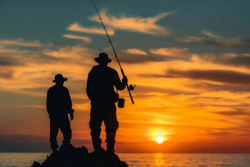 As the sun sets over the peaceful ocean, a group of skilled fishermen cast their lines and wait patiently for the perfect catch
