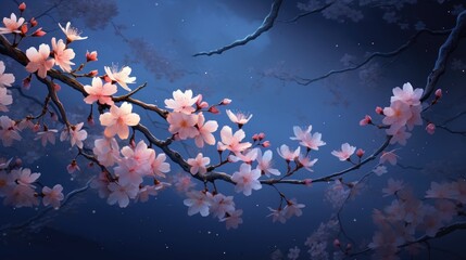 Branches of blossoming cherry in the moonlight