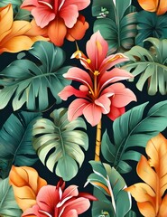 adorable background design with tropical palm and banana leaves, can be used as background, wallpaper Generative Ai