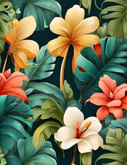 adorable background design with tropical palm and banana leaves, can be used as background, wallpaper Generative Ai