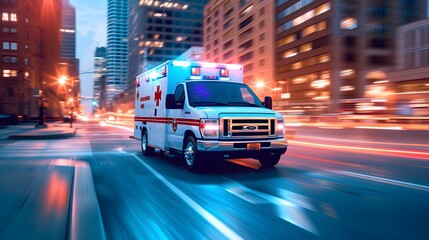 Emergency Response: Speeding Ambulance on City Streets - obrazy, fototapety, plakaty