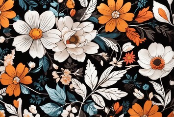 seamless patterns boho summer flowers white background