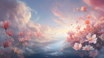 Pink flowers in the clouds
