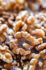 Close-up of a pile of walnut kernels