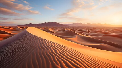Fototapeta na wymiar Desert sand dunes at sunset. Panoramic landscape.