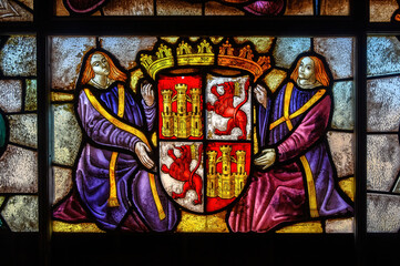 Medieval stained glass window in the Segovia Alcazar, Spain
