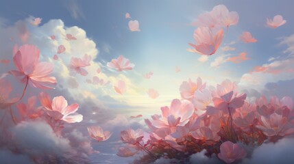 Fototapeta na wymiar Delicate petals in the air, relax wallpaper
