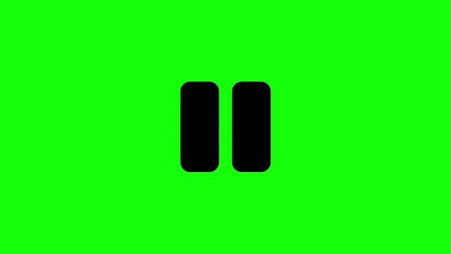 Play and pause buttons animation with alpha channel. Animated play and pause icons on green screen, 4K resolution.