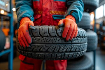 Obraz premium A person wearing a red shirt sits on a chair while holding a tire, contemplating the road ahead
