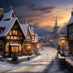 Winter night in a small village in the Carpathians, Ukraine