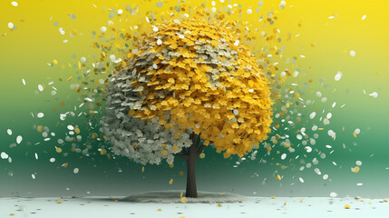 Colorful Autumn Tree with Falling Leaves in Nature Landscape Illustration