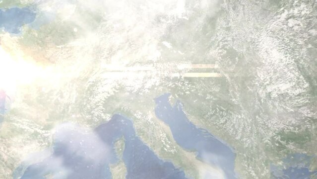 Zoom in from space and focus on Pordenone, Italy. 3D Animation. Background for travel intro. Elements of this image furnished by NASA