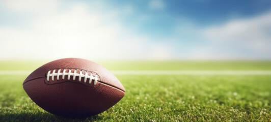 American Football on Sunny Field Background