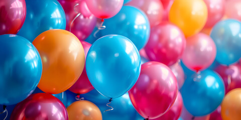 Celebration banner background with colorful balloons. Birthday, wedding, party or anniversary concept.