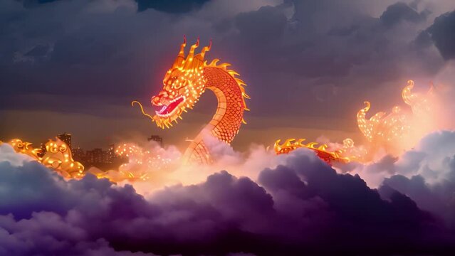 Dragon festival Happy Chinese New Year, year of the Dragon background decoration, wealth and a Happy New Year. Asian and traditional culture concept Golden dragon 4k