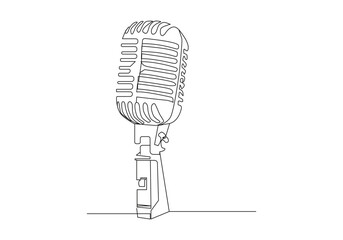 Microphone in Continuous one line drawing. online training speech. Editable stroke. Vector illustration
