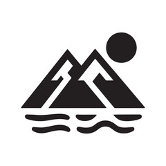 Mountains icon, minimalistic black and white style. vector illustration