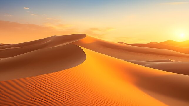 Desert sand dunes panorama at sunset. 3d render © I