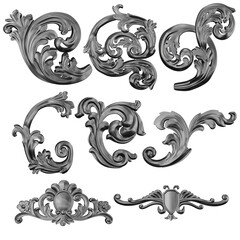 curly Q 3D render of silver ornaments illustration