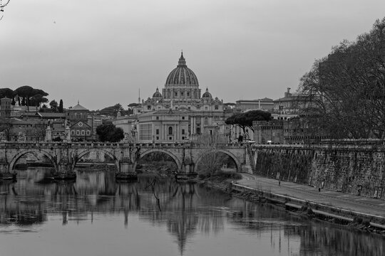  view of the city Europe. Panorama Travel Concept Castel Sant'Angelo Trevi Fountain Colosseum Spanish Steps Saint Peter's Basilica Castel Sant'Angelo Victor Emmanuel II Monument