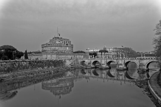  view of the city Europe. Panorama Travel Concept Castel Sant'Angelo Trevi Fountain Colosseum Spanish Steps Saint Peter's Basilica Castel Sant'Angelo Victor Emmanuel II Monument