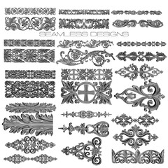 3D render of seamless silver ornaments engraved