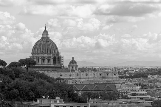  view of the city Europe. Panorama Travel Concept Castel Sant'Angelo Trevi Fountain Colosseum Spanish Steps Saint Peter's Basilica Castel Sant'Angelo Victor Emmanuel II Monument