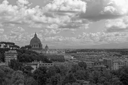  view of the city Europe. Panorama Travel Concept Castel Sant'Angelo Trevi Fountain Colosseum Spanish Steps Saint Peter's Basilica Castel Sant'Angelo Victor Emmanuel II Monument