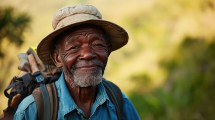 aging black man smiling while hiking the trails