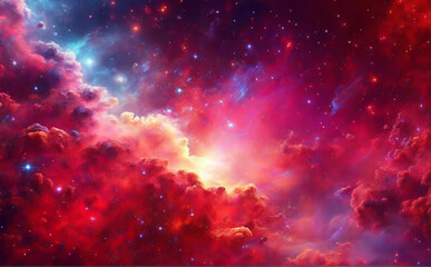 Abstract dynamic fantasy red space and stars colorful background with sparks and clouds