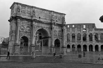  view of the city Europe. Panorama Travel Concept Castel Sant'Angelo Trevi Fountain Colosseum Spanish Steps Saint Peter's Basilica Castel Sant'Angelo Victor Emmanuel II Monument