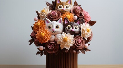 Chocolate bouquet of flowers, cats