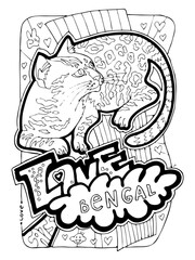 Colouring book pages with different cats for cat lovers adults and kids. Hand drawn line illustration, cartoon character style. coloring hobby for relaxation and antistress.
