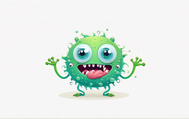 Fototapeta premium Funny bacteria and embryonic character. Vector illustration of an ugly micro creature with a scary face, eyes and teeth
