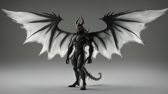 black and white demon  A demon with wings of fire that flies in the dark              