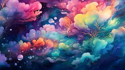 Obraz na płótnie Canvas Colorful clouds and bubbles in the sky illustration AI Generated