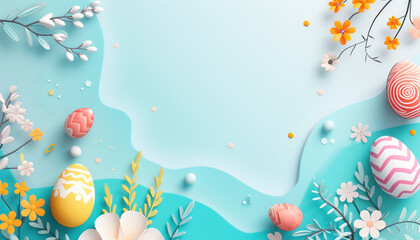 Fototapeta na wymiar easter celebration background with eggs and springtime florals