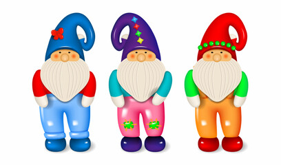 Cartoon dwarfs. Figures of a small bearded gnomes in color clothes and caps - 726700398