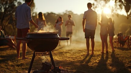 a sleek Webber grill sizzles with the aroma of pizza being expertly cooked in a picturesque park setting, evoking the ambiance of outdoor culinary delight and camaraderie.