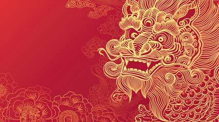 Artistic golden Chinese dragon illustration on a vibrant red background, a symbol of power, strength, and good luck in Chinese folklore.