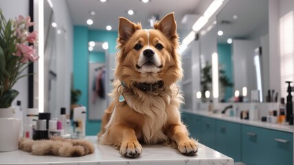 Dog in dog beauty salon