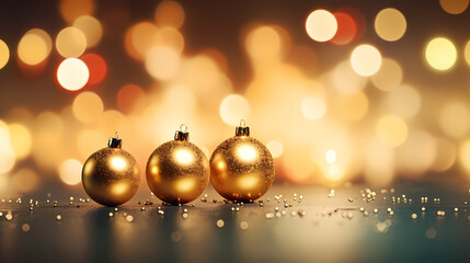 Luxurious Christmas balls on glowing bokeh background, Christmas and New Year minimalistic background