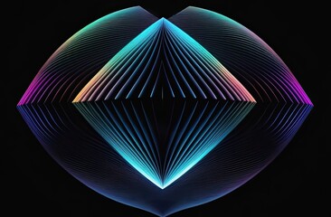 Multicolored abstract 3d shape on black background. Technology futuristic background. Trendy holographic colors. Pastel colors.