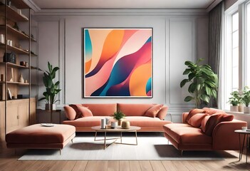 living room interior with colorful painting