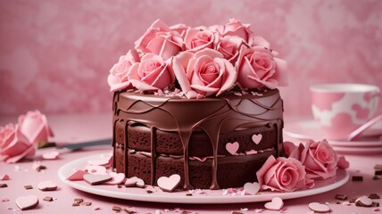 Chocolate cake with roses