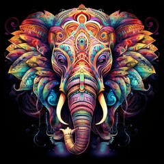 Elephant Abstract Fantasy Animal God Portrait Bright Artistic Mystique Colorful Digital Generated...